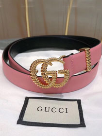 GG original smooth calfskin belt with torchon double G 25mm 524103 pink