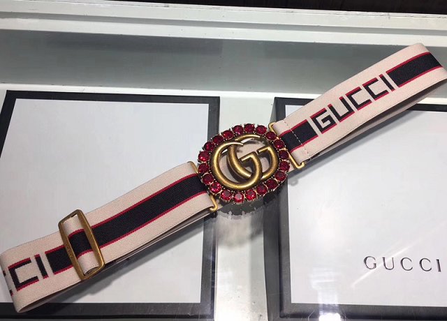 GG stripe belt with double G and crystals 38mm 499636 white