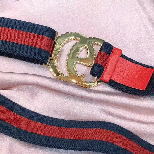 GG web elastic belt with torchon Double G buckle 524101 red&blue