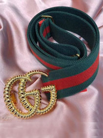 GG web elastic belt with torchon Double G buckle 524101 red&green
