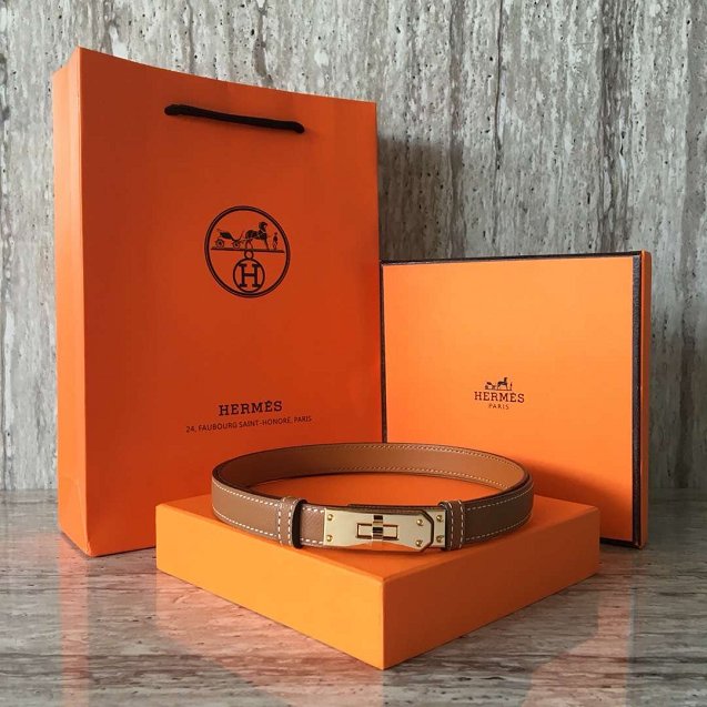 Hermes original epsom leather kelly belt 17mm H069853 coffee