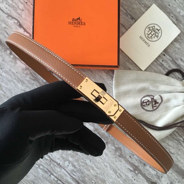 Hermes original epsom leather kelly belt 17mm H069853 coffee