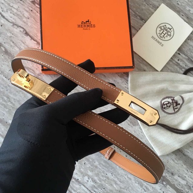 Hermes original epsom leather kelly belt 17mm H069853 coffee
