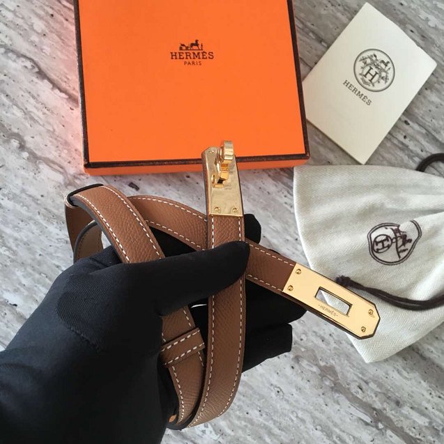 Hermes original epsom leather kelly belt 17mm H069853 coffee