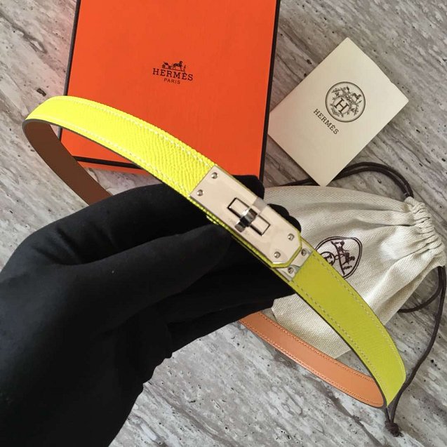 Hermes original epsom leather kelly belt 17mm H069853 lemon yellow