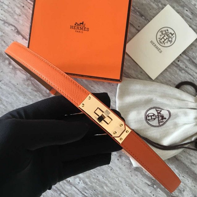 Hermes original epsom leather kelly belt 17mm H069853 orange