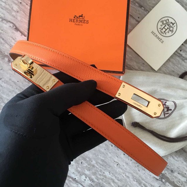 Hermes original epsom leather kelly belt 17mm H069853 orange