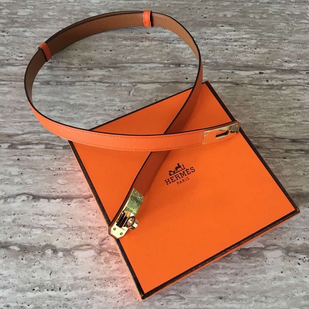 Hermes original epsom leather kelly belt 17mm H069853 orange