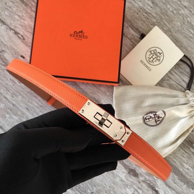Hermes original epsom leather kelly belt 17mm H069853 orange