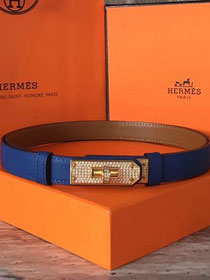 Hermes original epsom leather kelly belt diamond 17mm H069853 blue