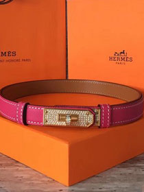 Hermes original epsom leather kelly belt diamond 17mm H069853 rose red