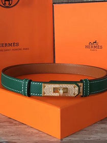 Hermes original epsom leather kelly diamond belt 17mm H069853 green