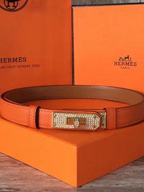 Hermes original epsom leather kelly diamond belt 17mm H069853 orange