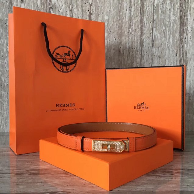 Hermes original epsom leather kelly diamond belt 17mm H069853 orange