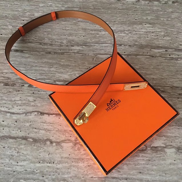 Hermes original epsom leather kelly diamond belt 17mm H069853 orange