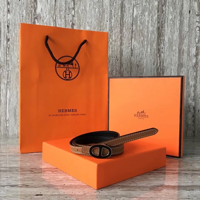 Hermes original epsom leather mini athena belt 13mm H065557 coffee