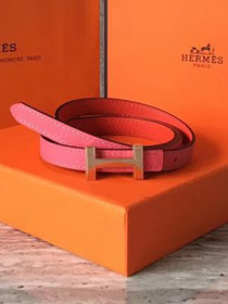 Hermes original epsom leather reversible belt 13mm H065556 pink&orange(rose gold)