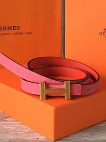 Hermes original epsom leather reversible belt 13mm H065556 pink&orange