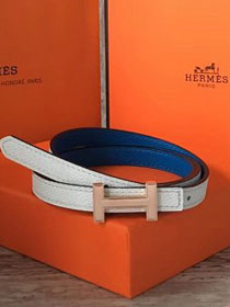 Hermes original epsom leather reversible belt 13mm H065556 white&blue(rose gold)