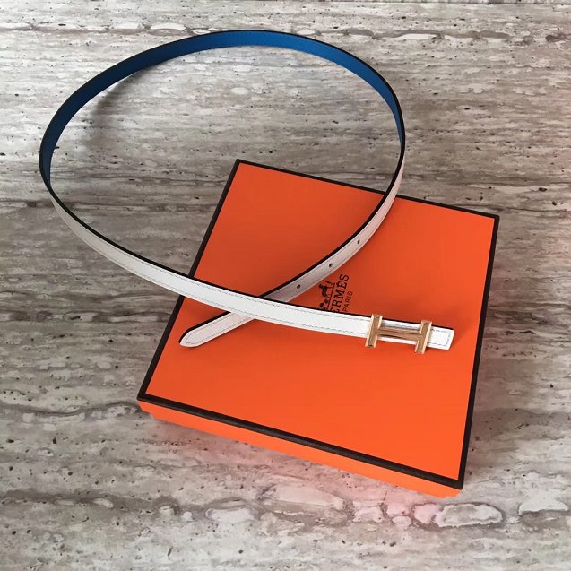 Hermes original epsom leather reversible belt 13mm H065556 white&blue(rose gold)