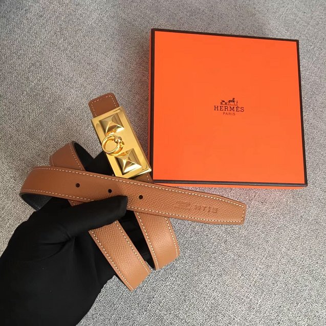 Hermes original epsom leather rivale belt 24mm H076306 coffee