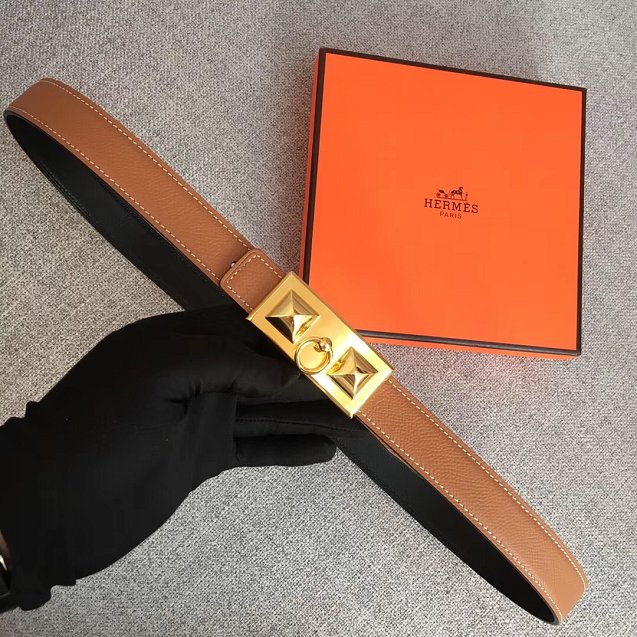 Hermes original epsom leather rivale belt 24mm H076306 coffee