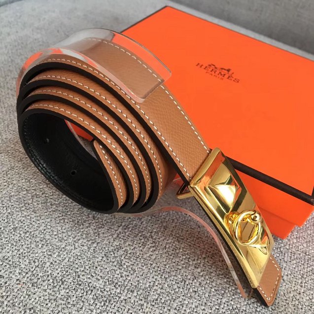 Hermes original epsom leather rivale belt 24mm H076306 coffee