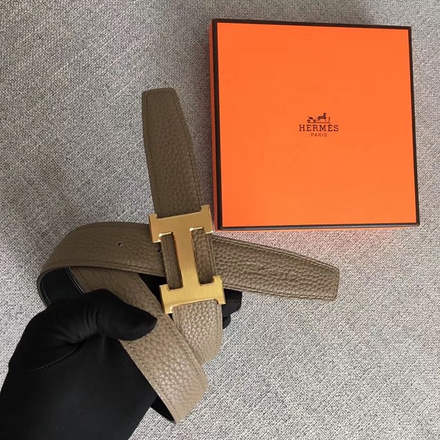 Hermes original togo leather belt 32mm H029938 grey