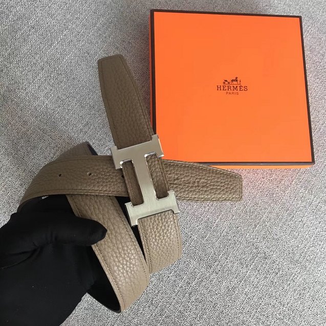 Hermes original togo leather belt 32mm H029938 grey