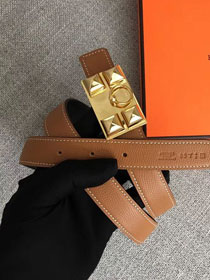 Hermes orignal epsom leather collier de chien belt 24mm H075378 coffee