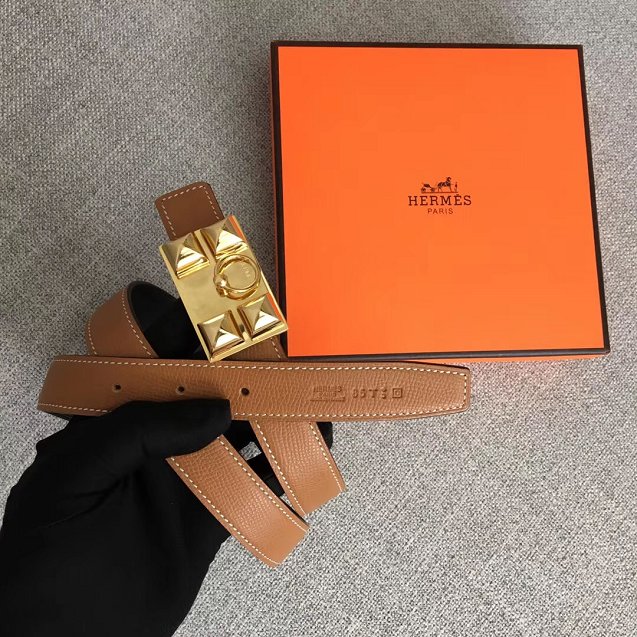 Hermes orignal epsom leather collier de chien belt 24mm H075378 coffee