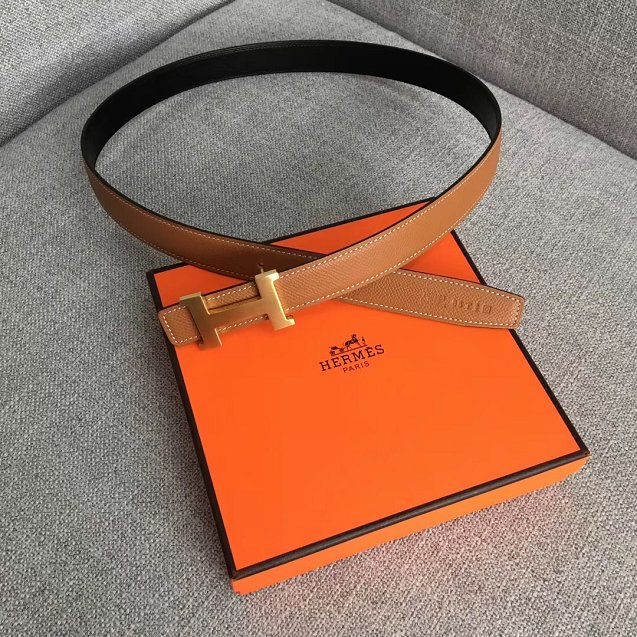 Hermes original epsom leather constance belt 24mm H075396 coffee