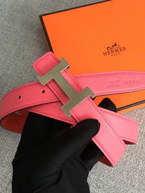 Hermes original epsom leather constance belt 24mm H075396 rose red