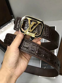 Louis vuitton original crocodile leather 38mm belt M0034 dark coffee