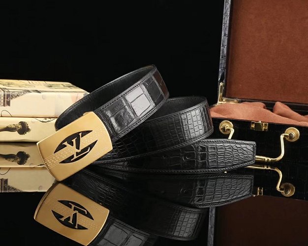 Louis vuitton original crocodile leather 38mm belt M0037 black