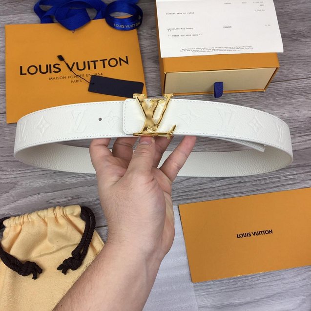 Louis vuitton original togo leather 40mm belt M9283 white