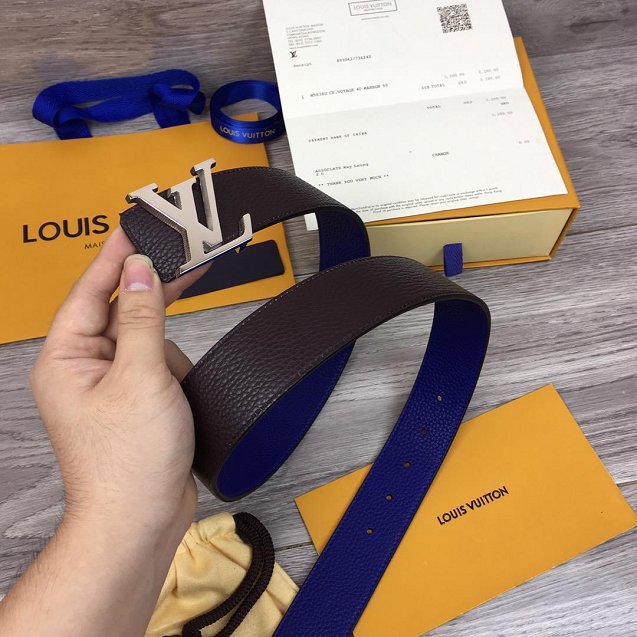 Louis vuitton original togo leather reversible 40mm belt M9152 blue