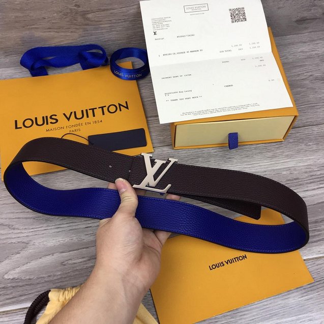 Louis vuitton original togo leather reversible 40mm belt M9152 blue