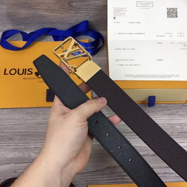 Louis vuitton original calfskin city 35mm reversible belt M0029Q dark coffee