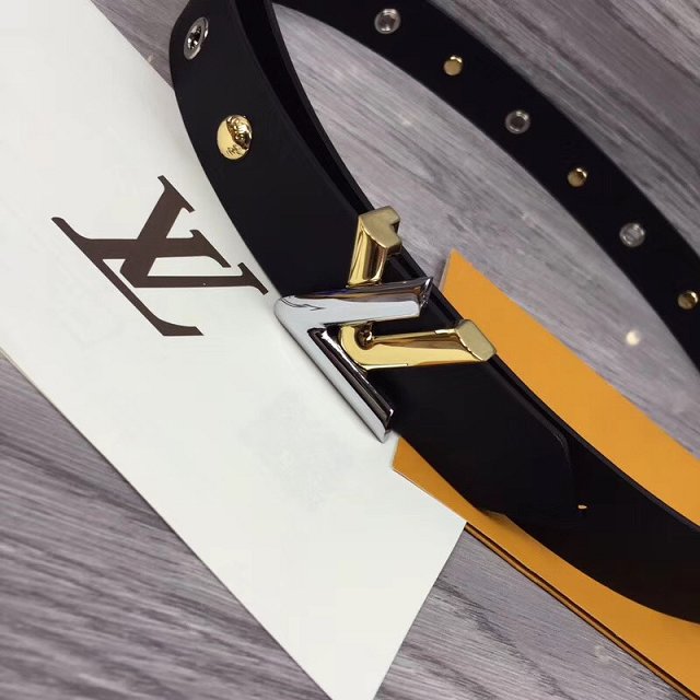 Louis vuitton original calfskin twist studded 30mm belt m9939 black