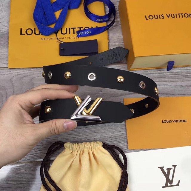 Louis vuitton original calfskin twist studded 30mm belt m9939 black