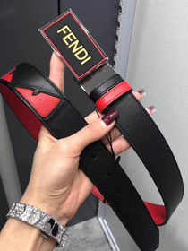 Fendi original calfskin belt 34mm F0002 black red