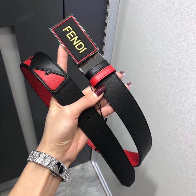 Fendi original calfskin belt 34mm F0002 black red