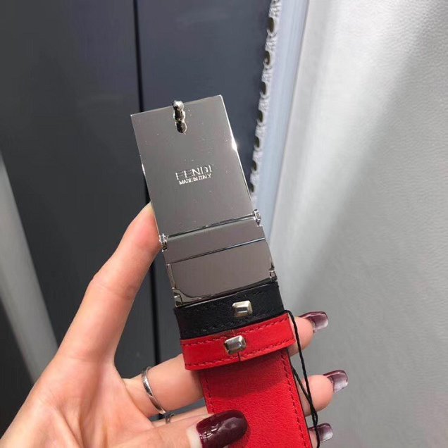 Fendi original calfskin belt 34mm F0002 black red