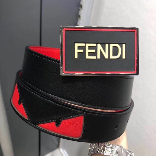Fendi original calfskin belt 34mm F0002 black red