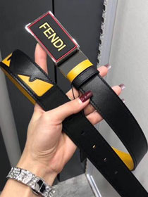 Fendi original calfskin belt 34mm F0002 black yellow