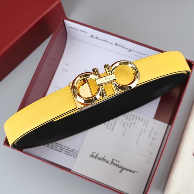 Feragamo gancini original calfskin belt 25mm F0001 yellow