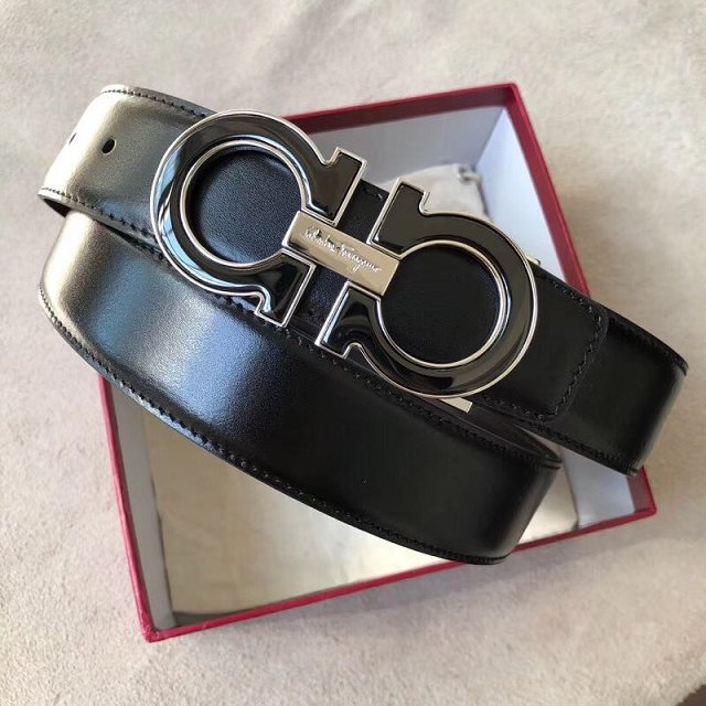 Feragamo gancini original calfskin mens belt 35mm F0012 black