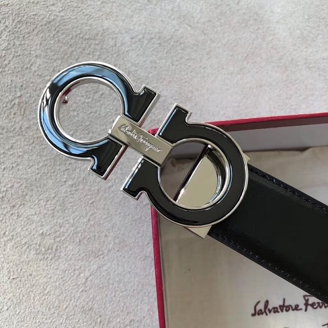 Feragamo gancini original calfskin mens belt 35mm F0012 black