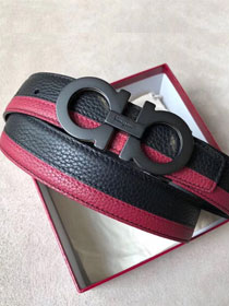 Feragamo gancini original calfskin mens belt 35mm F0013 black&burgundy